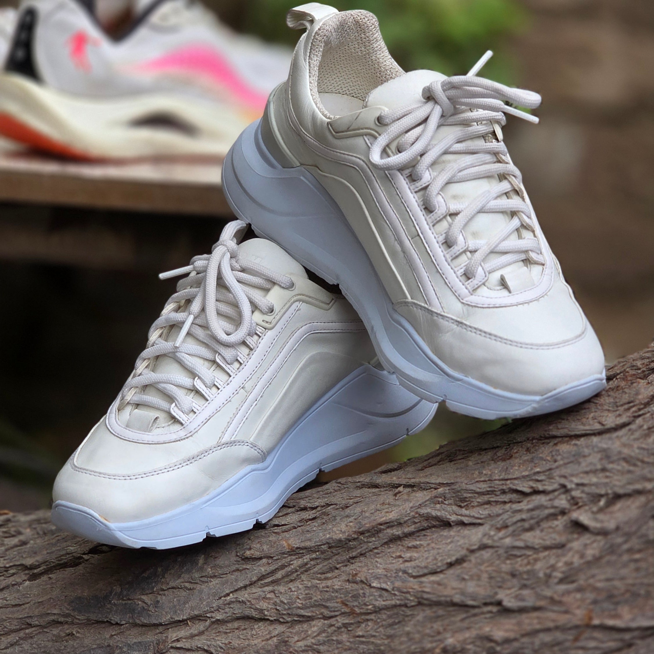 Size 6 MSGM Off-White Monochromatic Lettering Low Sneakers (USED) | Ghazali Style