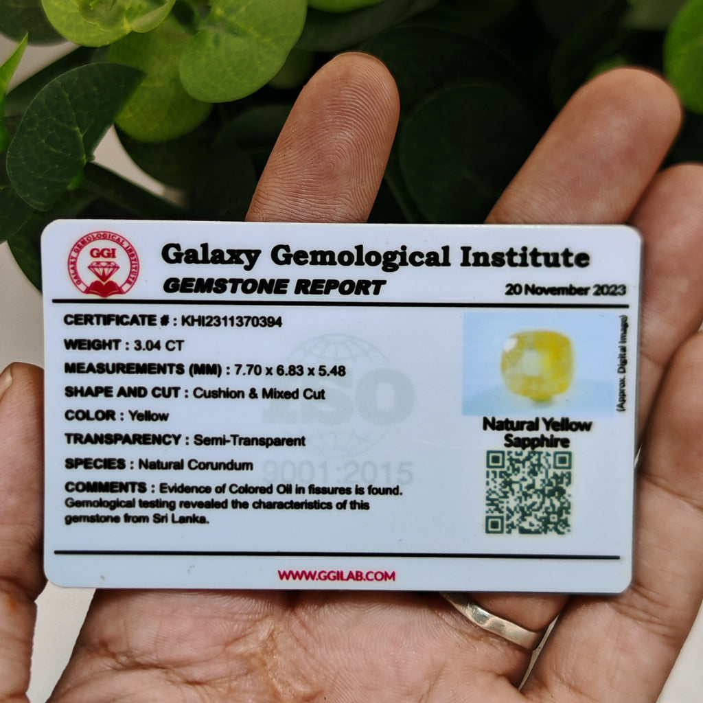 Natural Yellow Sapphire – 3.04 Carat | Authentic GGI Certified Gem