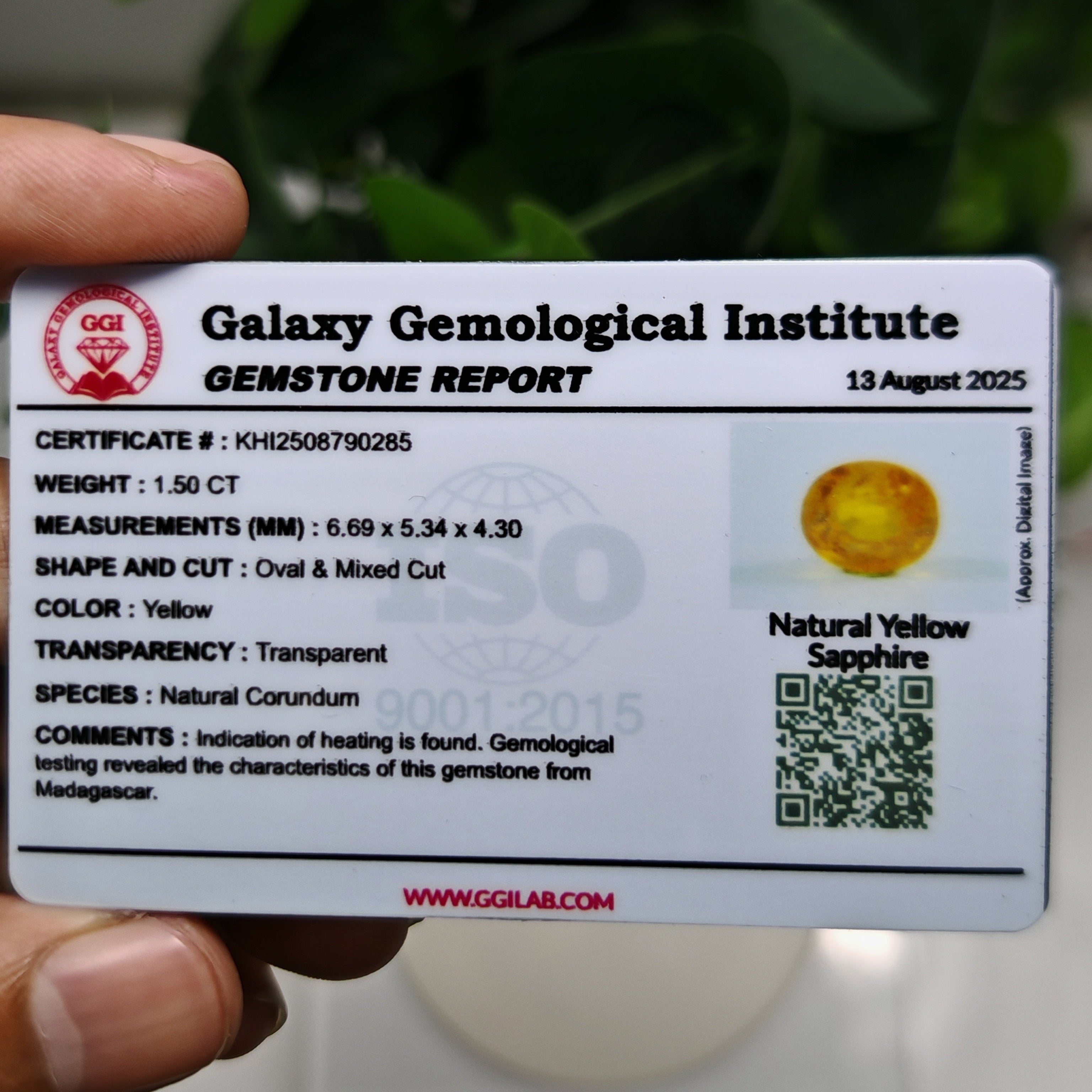 Natural Yellow Sapphire – 1.50 Carat | Authentic GGI Certified Gem