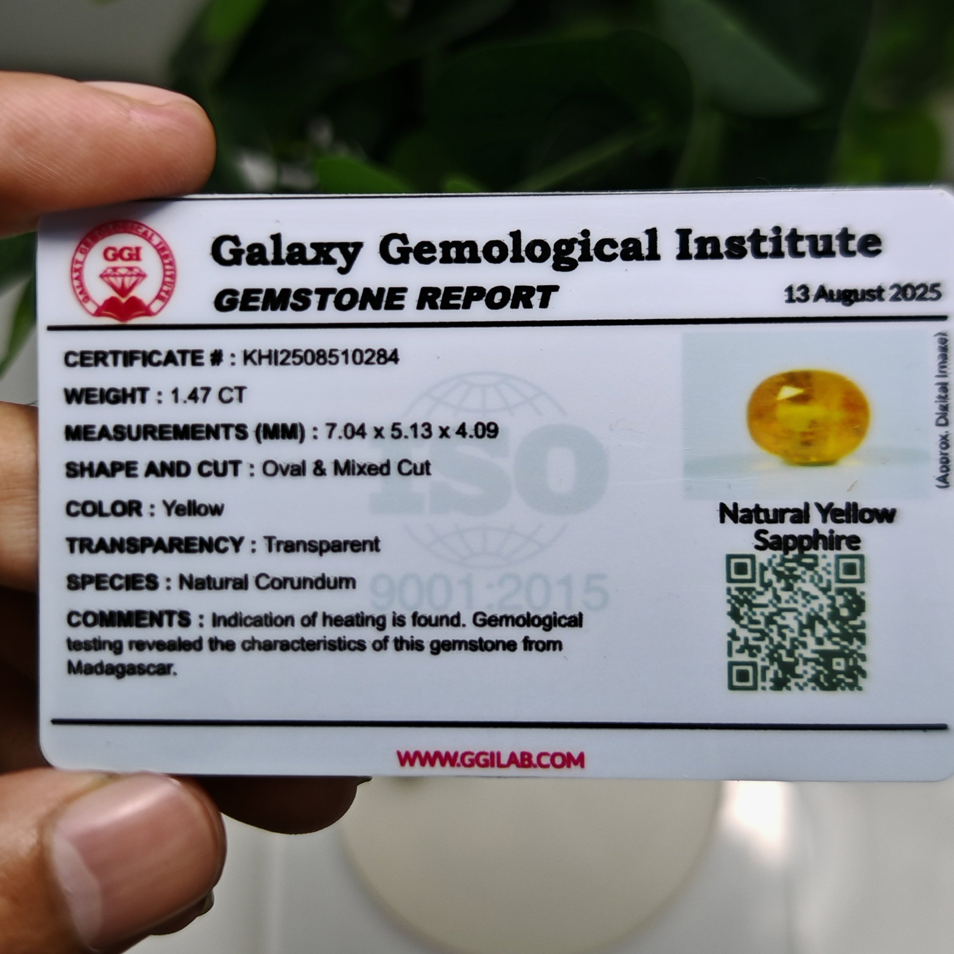 Natural Yellow Sapphire – 1.47 Carat | Authentic GGI Certified Gem