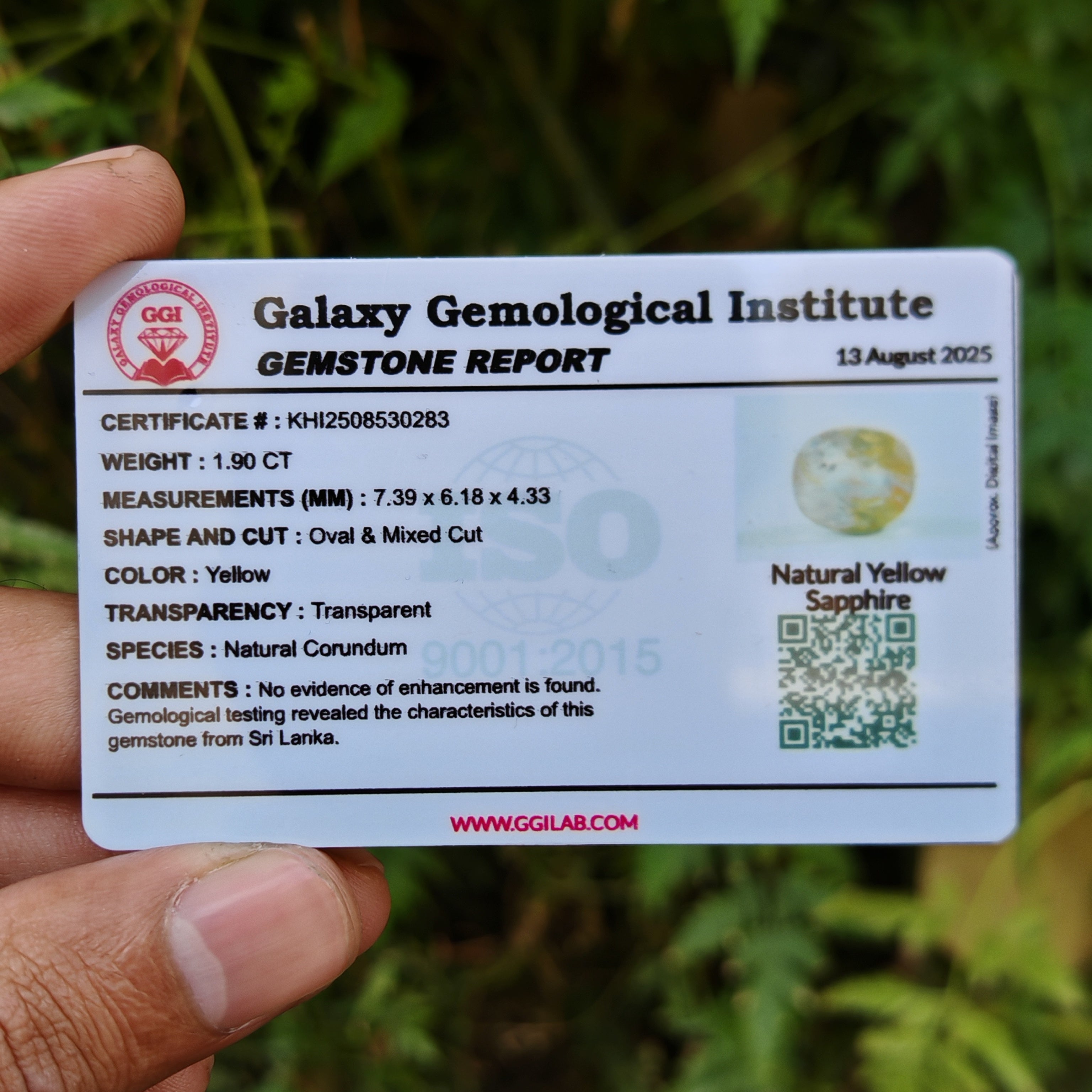 Natural Yellow Sapphire – 1.90 Carat | Authentic GGI Certified Gem