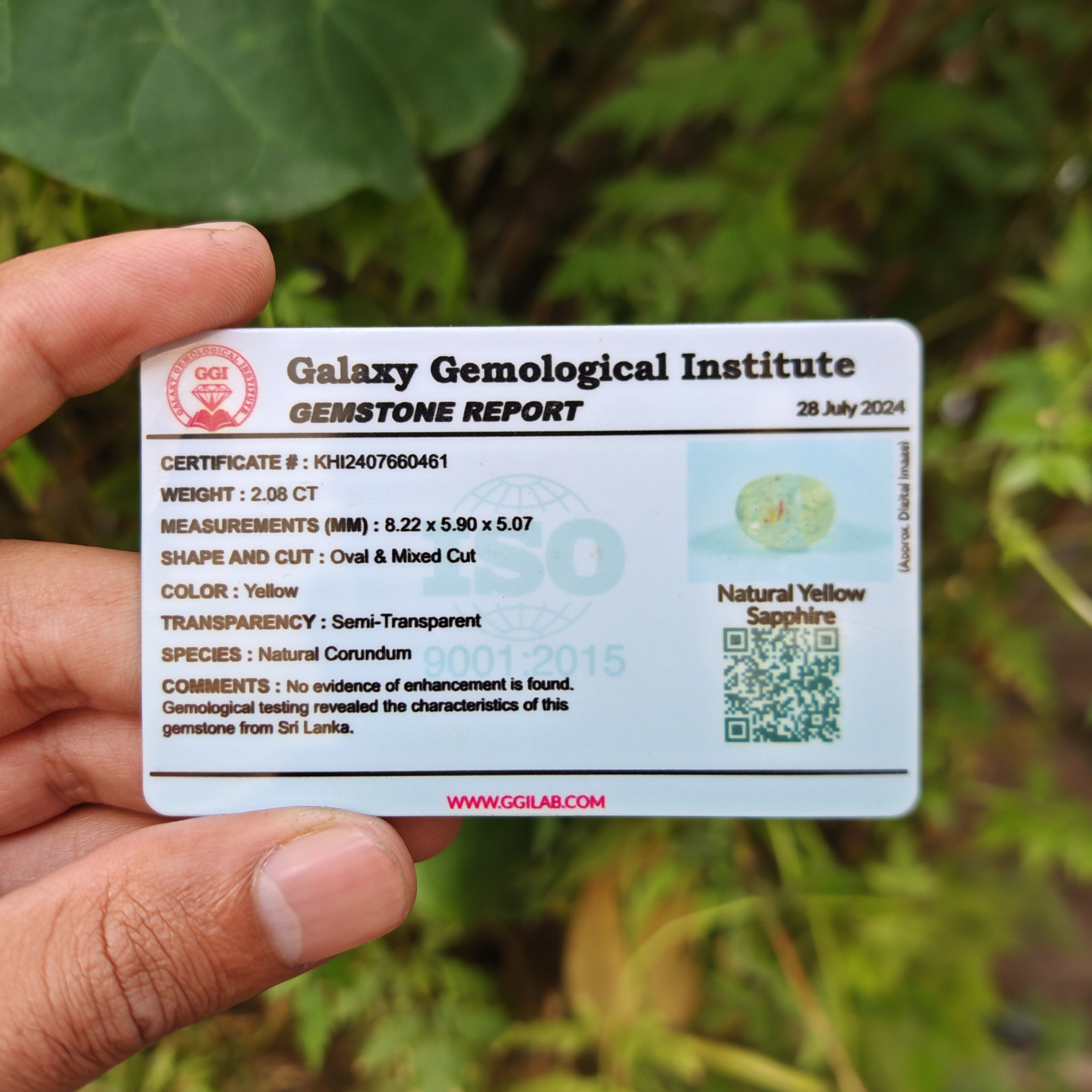 Natural Yellow Sapphire – 2.08 Carat | Authentic GGI Certified Gem