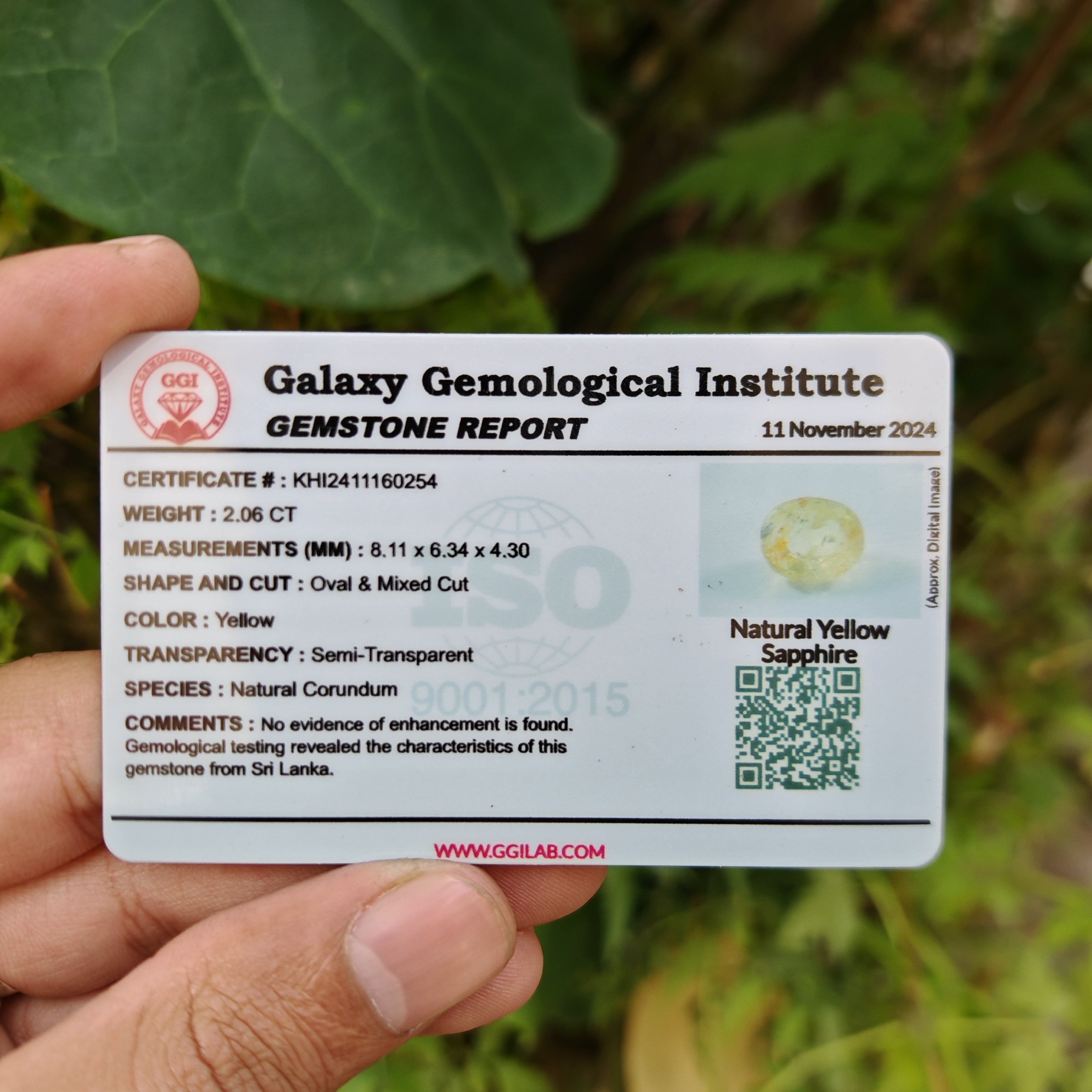 Natural Yellow Sapphire – 2.06 Carat | Authentic GGI Certified Gem