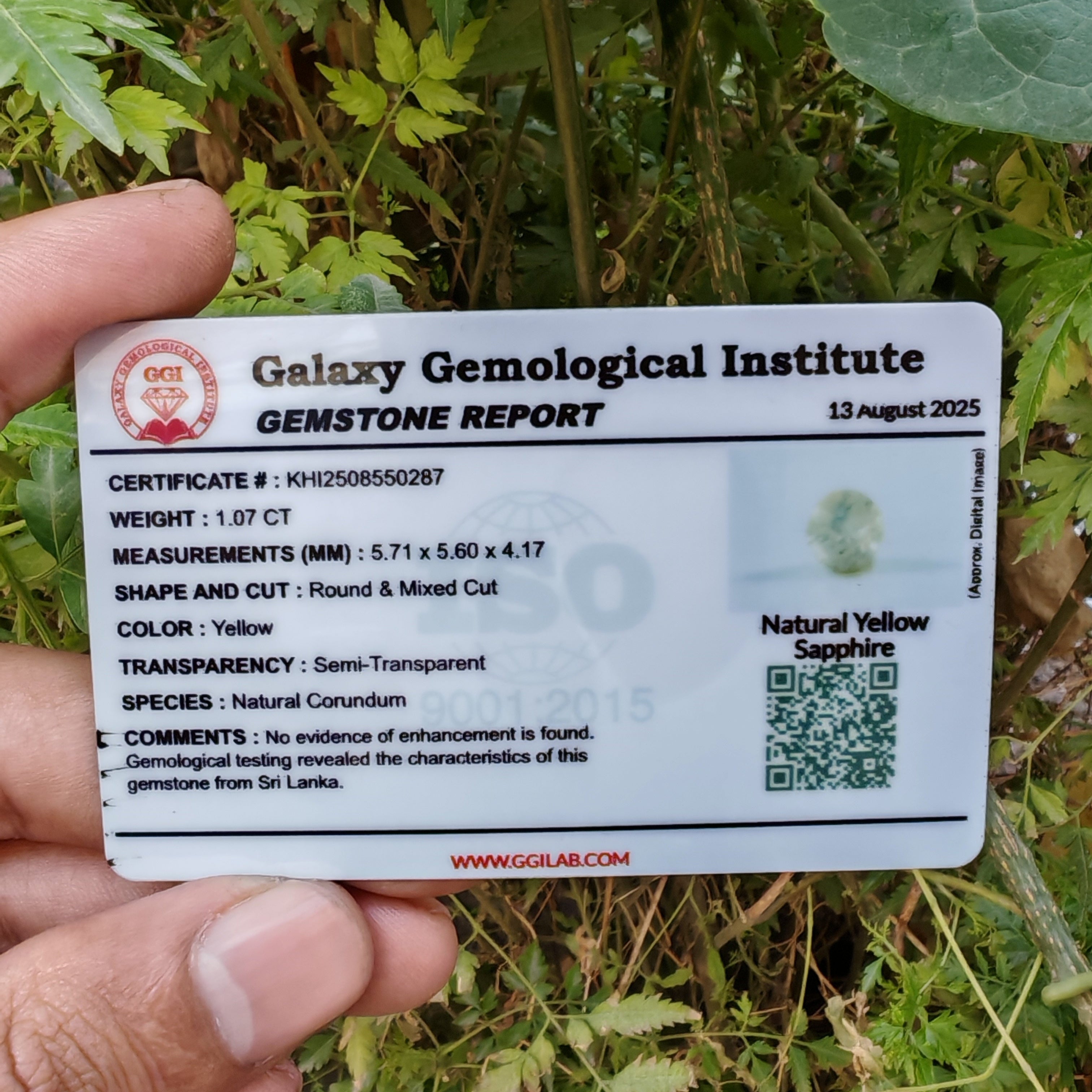 Natural Yellow Sapphire – 1.07 Carat | Authentic GGI Certified Gem