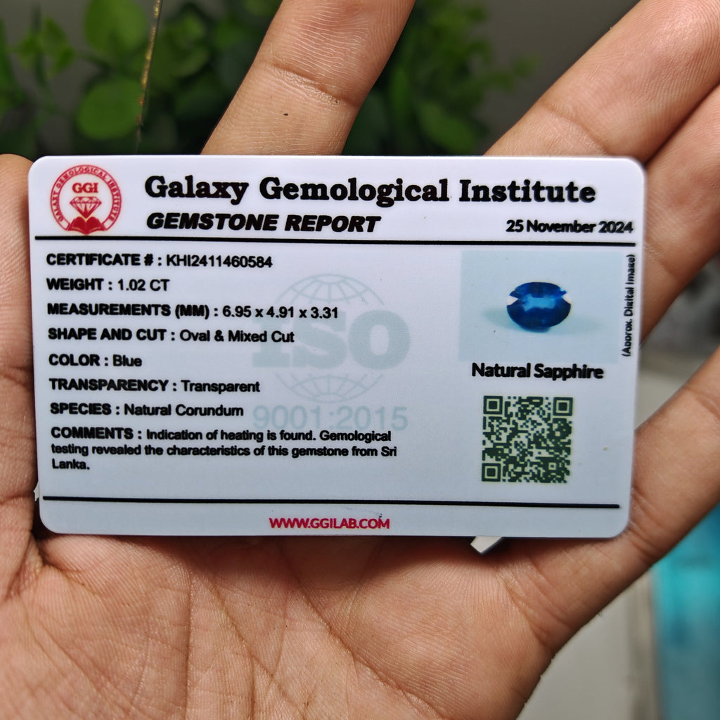 Natural Blue Sapphire – 1.02 Carat | Authentic GGI Certified Gem
