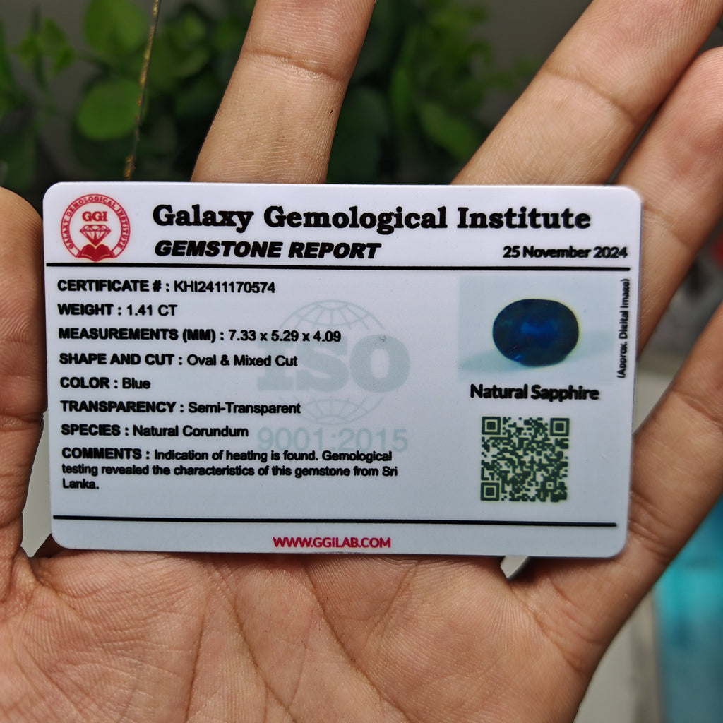 Natural Blue Sapphire – 1.41 Carat | Authentic GGI Certified Gem