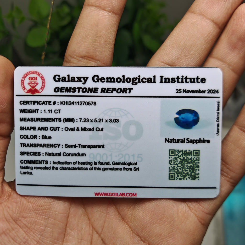 Natural Blue Sapphire – 1.11 Carat | Authentic GGI Certified Gem