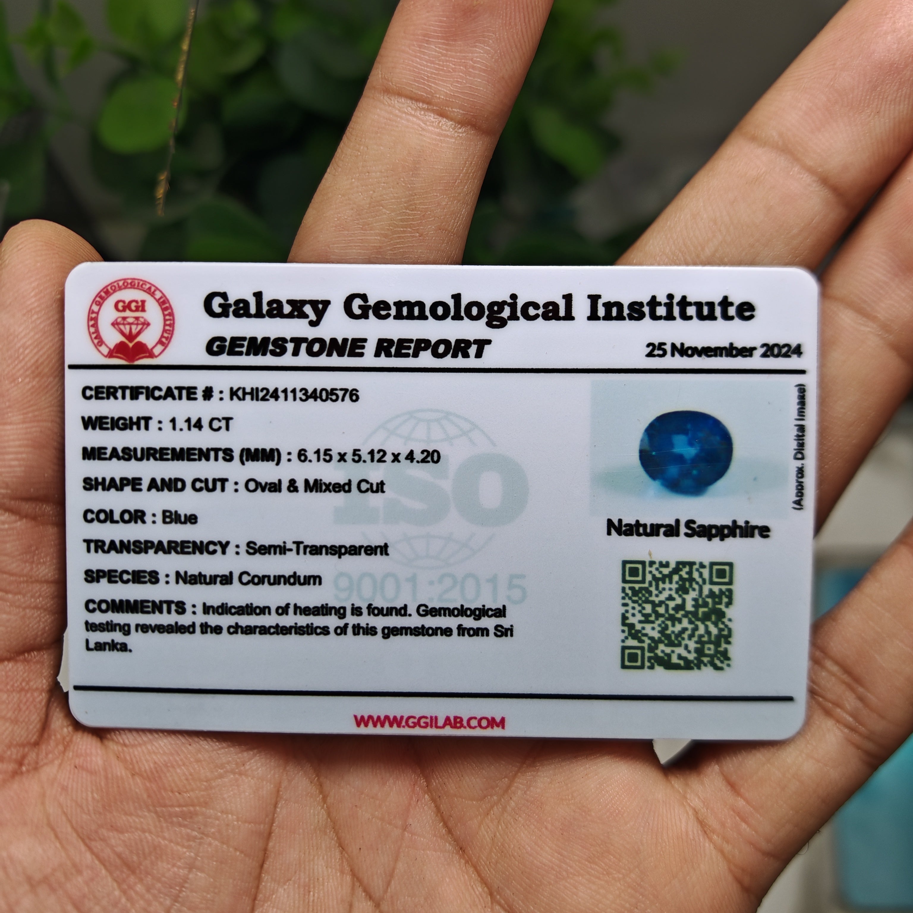 Natural Blue Sapphire – 1.14 Carat | Authentic GGI Certified Gem