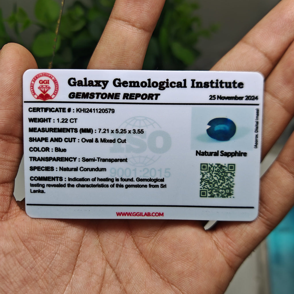 Natural Blue Sapphire – 1.22 Carat | Authentic GGI Certified Gem