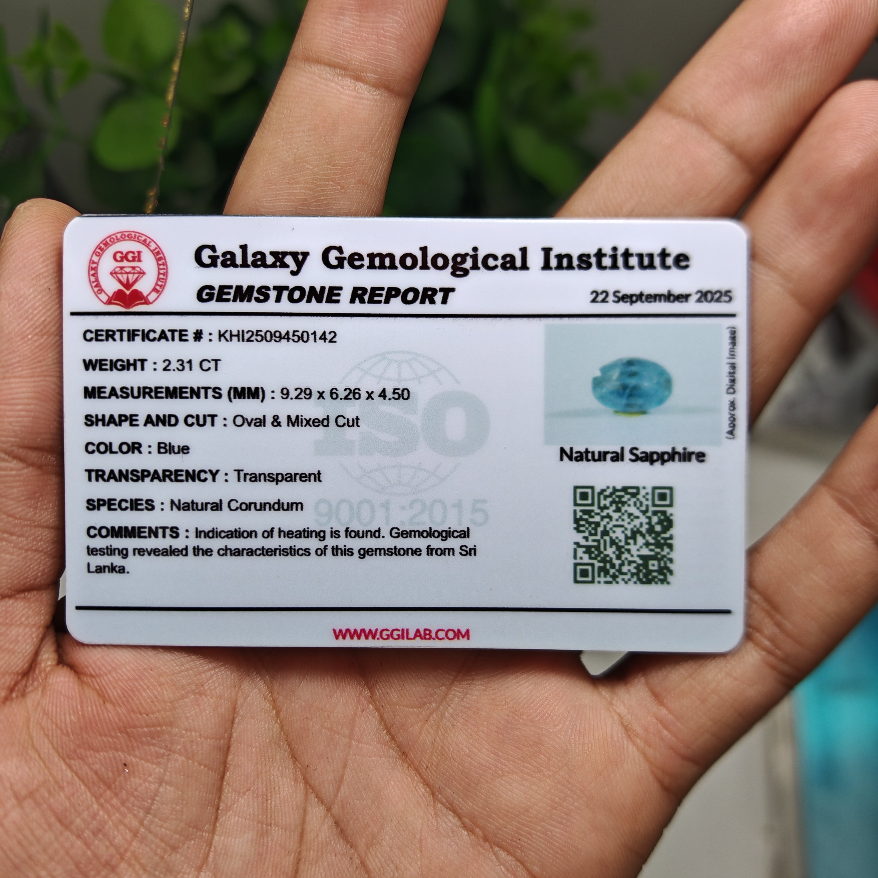 Natural Blue Sapphire – 2.31 Carat | Authentic GGI Certified Gem